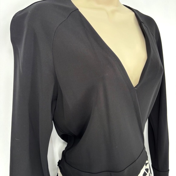 Diane von Furstenberg Jewel Wool Silk Wrap Dress Black Abstract Print Sz 12